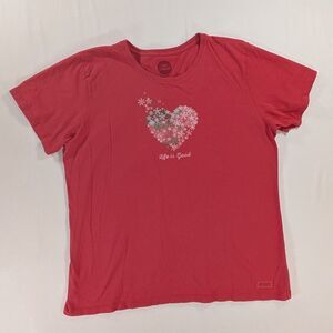 Life is Good Crusher Tee Womens XL Red Short Sleeve Snowflake Hearts
